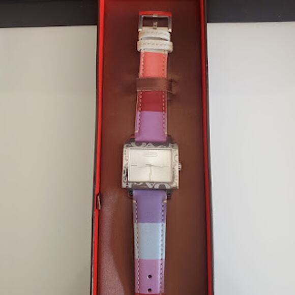 Coach Amanda Watch Multicolor Leather Strap Square Steel Case Analog IOB - Picture 8 of 11